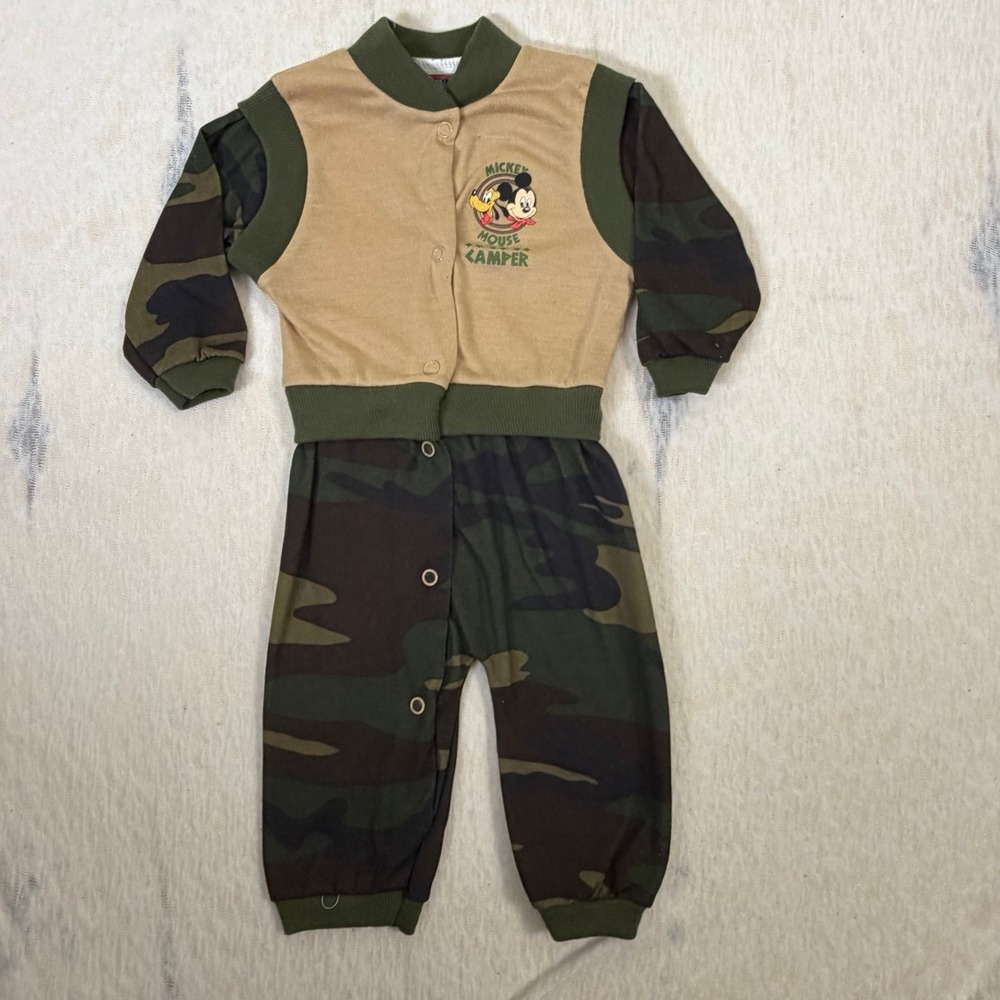 Vintage Disney Mickey Mouse Camper Camo One Piece Outfit Romper Baby Medium